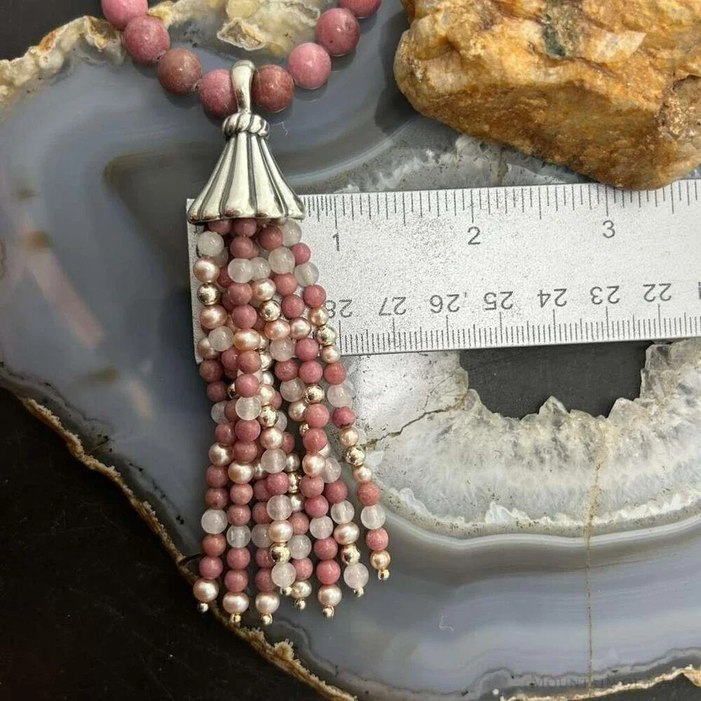 Carolyn Pollack Sterling Rhodochrosite Beads & Swirl Beads w/Enhancer Necklace